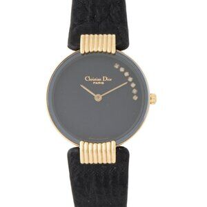 Christian Dior Ladies Paris Gold Black Strap Watch